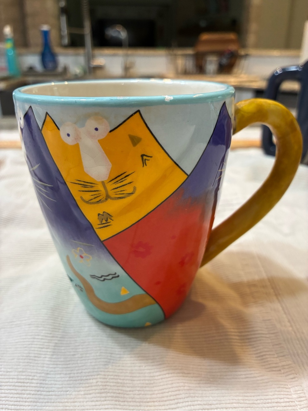 Hand Painted Colorful Cat Patchwork Ceramic Mug - Multicolor